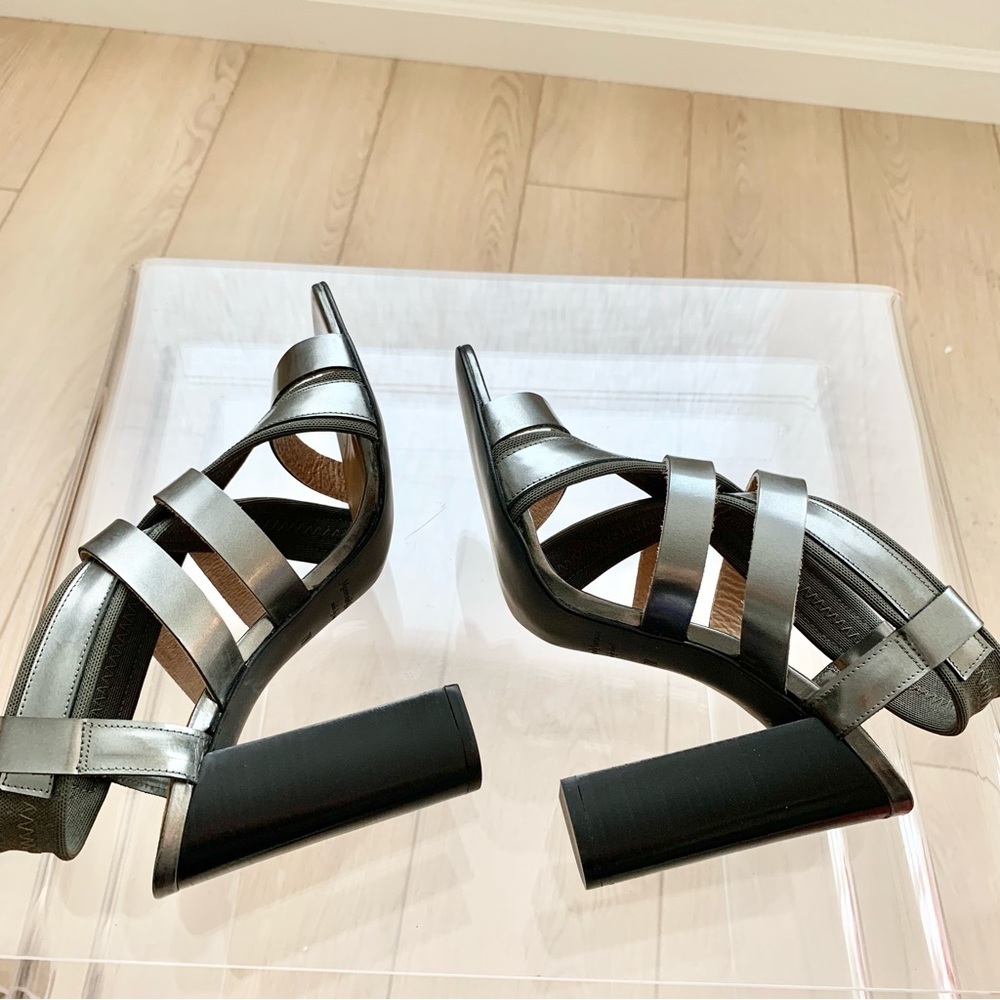 🩶 Gunmetal Strappy Block Heeled Sandals High Heels 7 - Picture 9 of 10